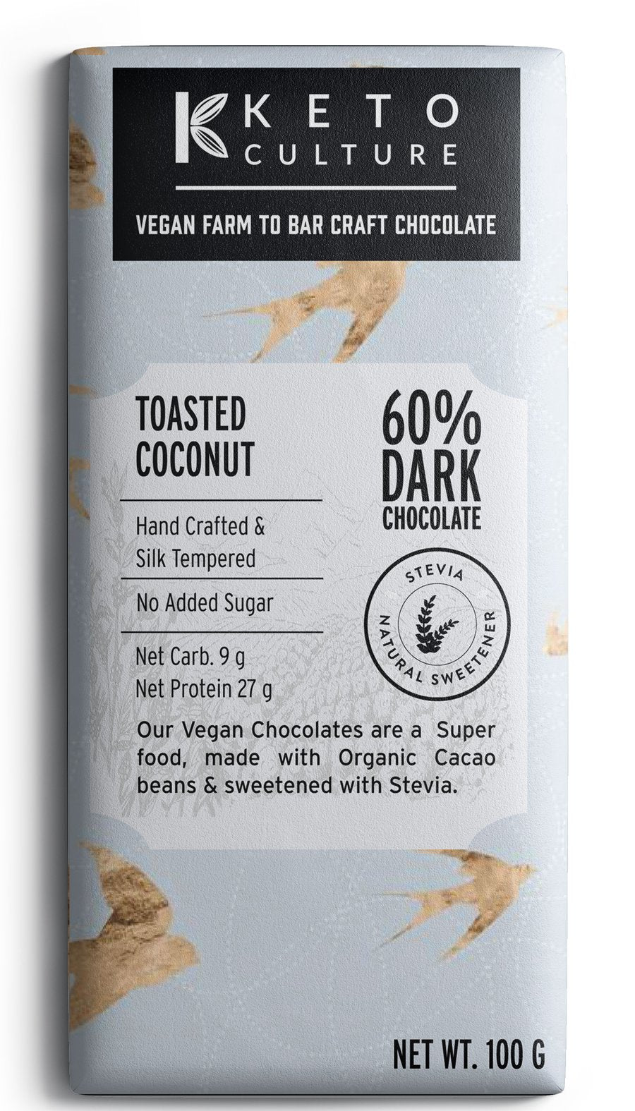 Zesty Orange - 60% Vegan Dark Chocolate - Stevia Sweetened  - 100G Bar